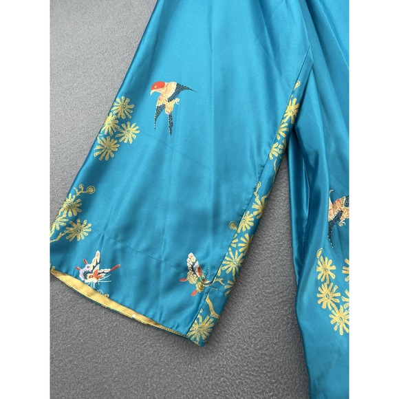 Natori Robe Womens Large Blue Kimono Long Sleeve Bird Floral Embroidered 55in - Picture 9 of 16